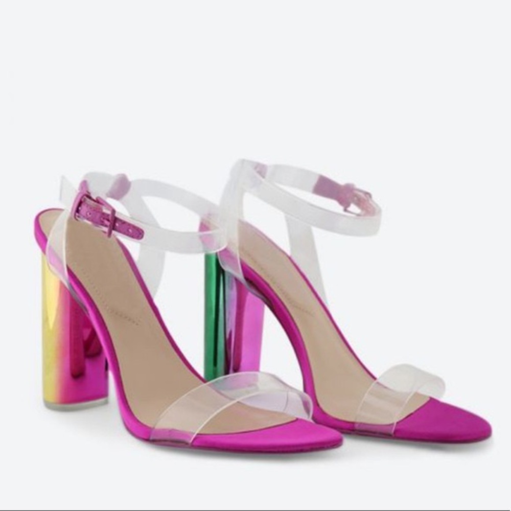 Aldo Multicolor Clear Ankle Strap Women Heels New